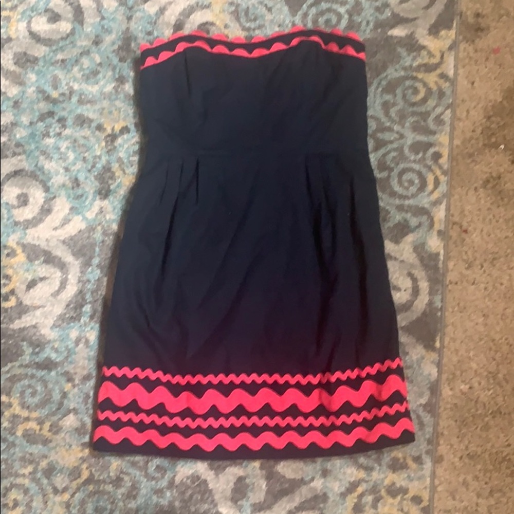 Vineyard Vines navy strapless dress w/ pink accent